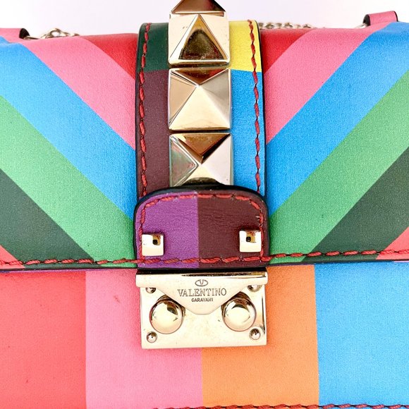 VALENTINO 1973 Rainbow Mini Lock Bag Rockstud Stripe Chevron Crossbody - Picture 12 of 16